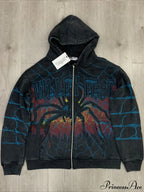 Streetwear Spider Web Vintage Print Zip Hoodie image 1