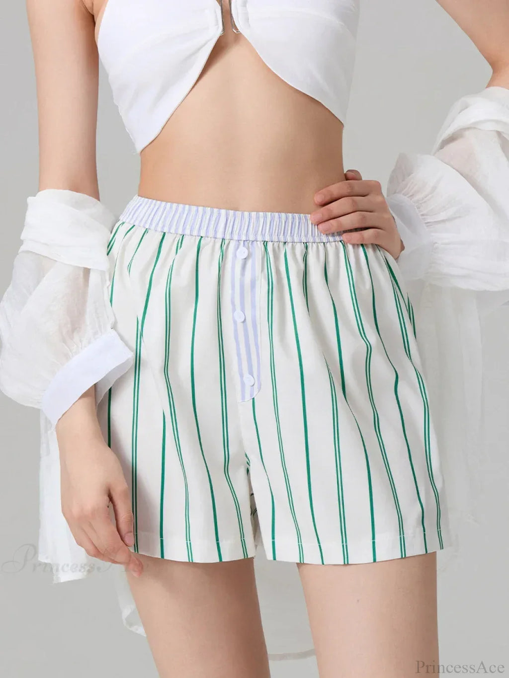 Stripe Button Elastic Waist Short image 3