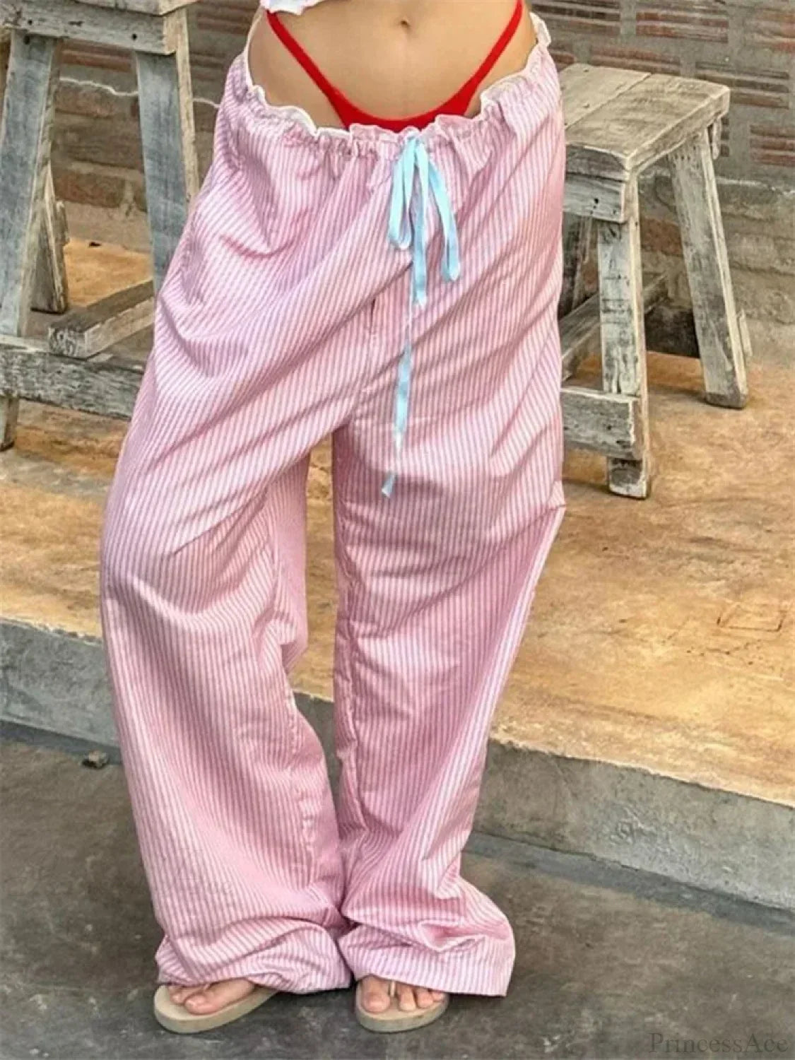 Stripe Drawstring Wide Leg Casual Sweatpant Pant image 2