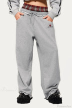 Stripe Plaid Panel Double Waist Wide Leg Pants image 2