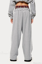 Stripe Plaid Panel Double Waist Wide Leg Pants image 3