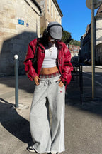 Stripe Plaid Panel Double Waist Wide Leg Pants image 1