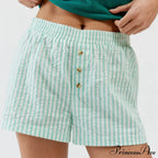 Stripe Print Pajama Boxer Elastic Waist Button Decor Straight Leg Sleeping Pants Short image 2