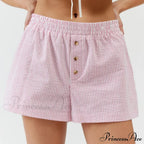Stripe Print Pajama Boxer Elastic Waist Button Decor Straight Leg Sleeping Pants Short image 3