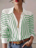 Stripe Printed O-neck Blouse Office Wear Blouse image 1