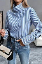 Stripe Spliced Button Pullover Blouse image 4