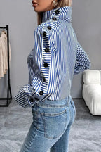 Stripe Spliced Button Pullover Blouse image 2