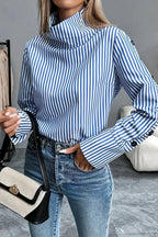 Stripe Spliced Button Pullover Blouse image 5