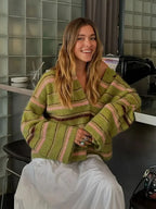 Stripe V-neck Single Breasted Cardigan image 1