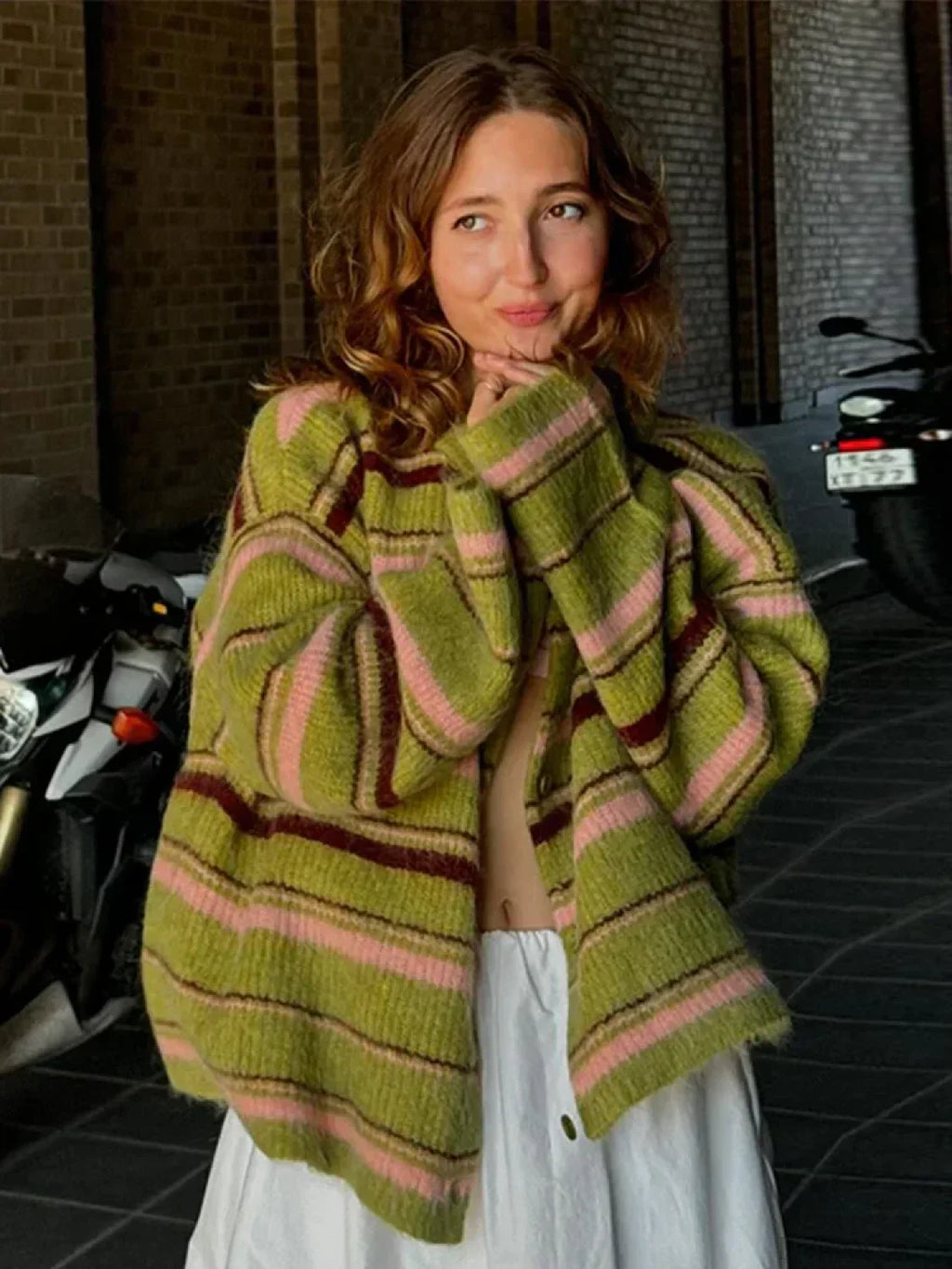 Stripe V-neck Single Breasted Cardigan image 3