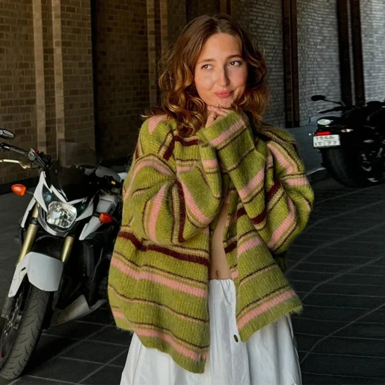 Stripe V-neck Single Breasted Cardigan image 6