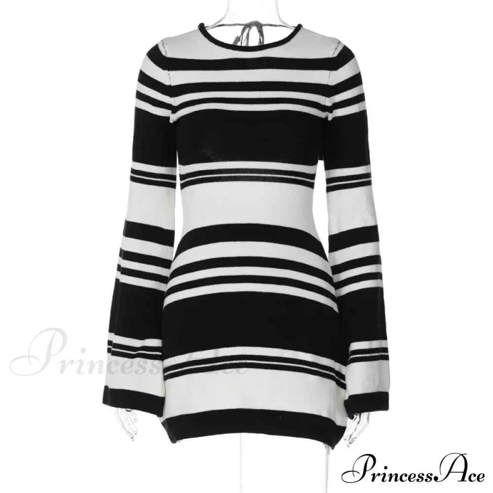 Striped Backless Flare Sleeve Mini Dress image 6