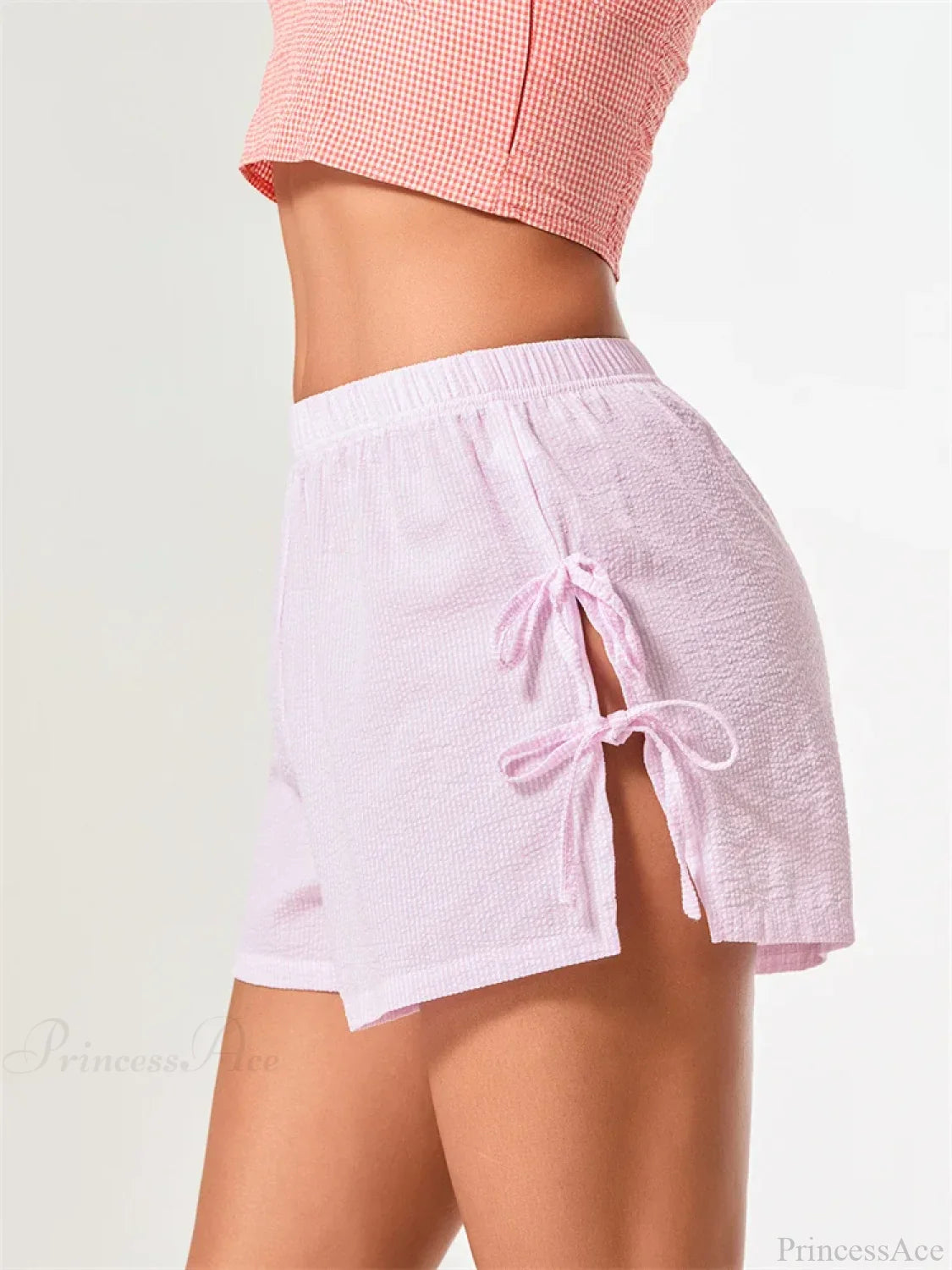 Striped Bow Tie-Up Split Short image 4