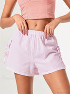 Striped Bow Tie-Up Split Short image 2
