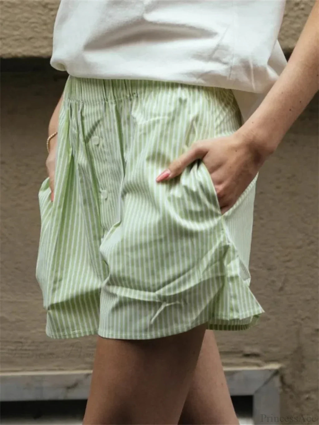 Striped Button High Waist Short image 3