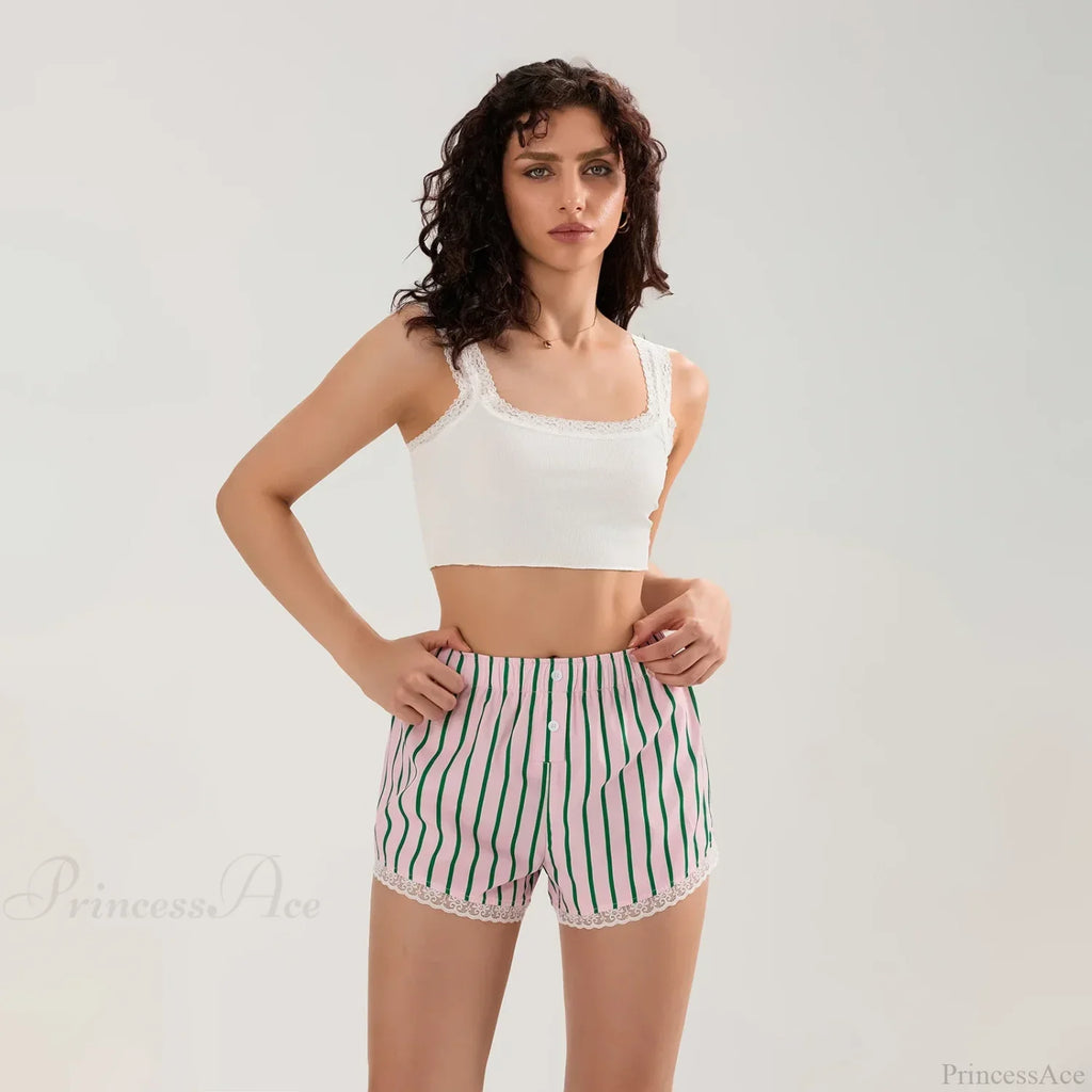 Striped Button Lace Trim Short image 6