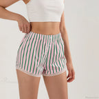Striped Button Lace Trim Short image 2
