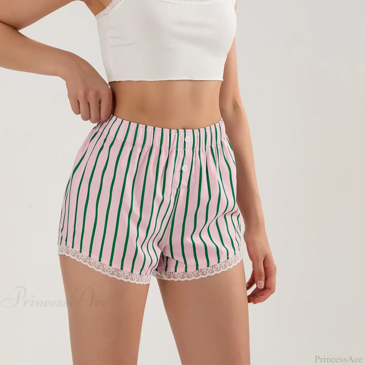 Striped Button Lace Trim Short image 2