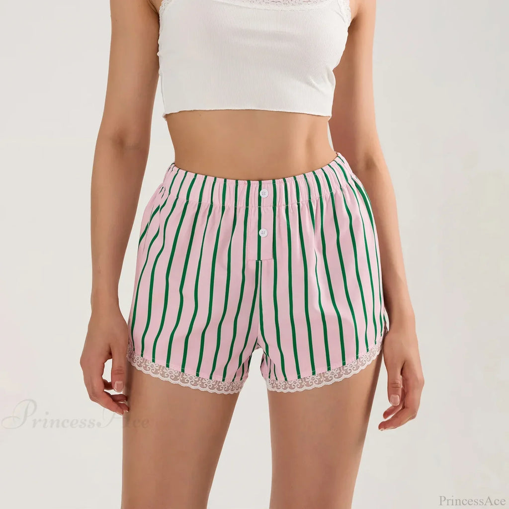 Striped Button Lace Trim Short image 1