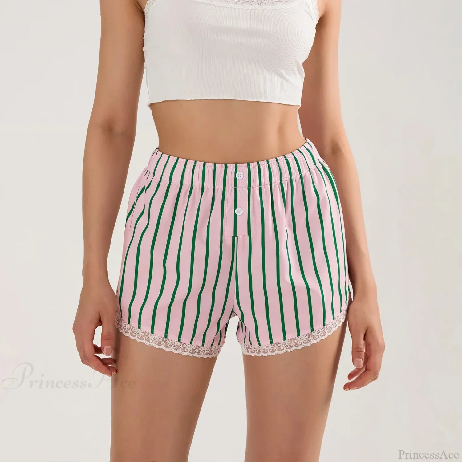 Striped Button Lace Trim Short image 1