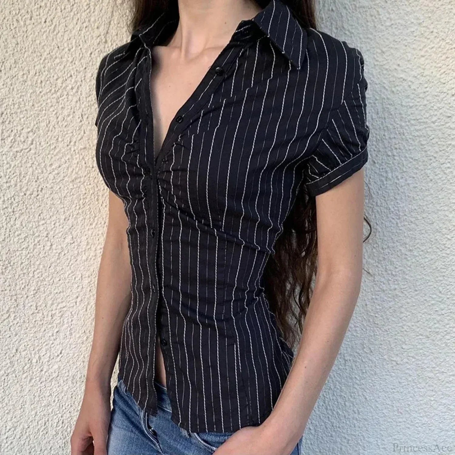 Striped Button-Up Collar Blouse image 3