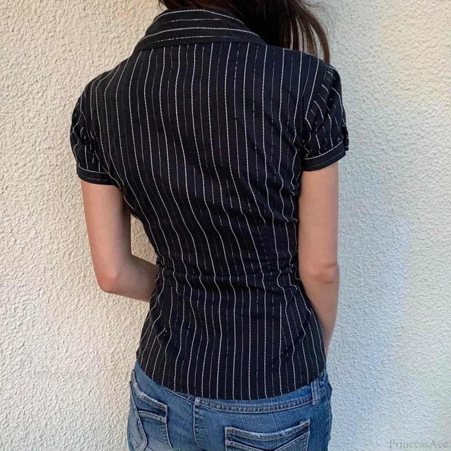 Striped Button-Up Collar Blouse image 4
