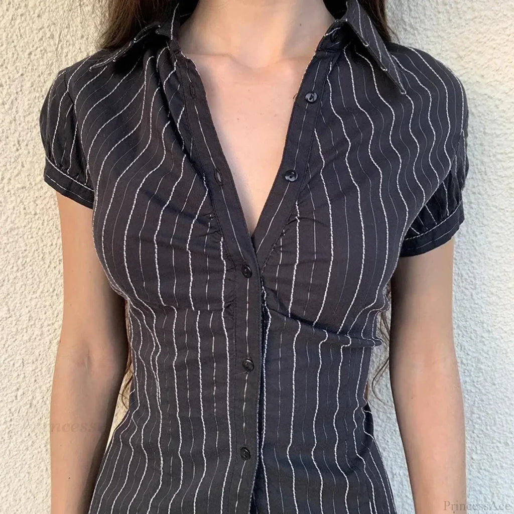 Striped Button-Up Collar Blouse image 2