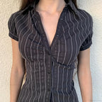 Striped Button-Up Collar Blouse image 2
