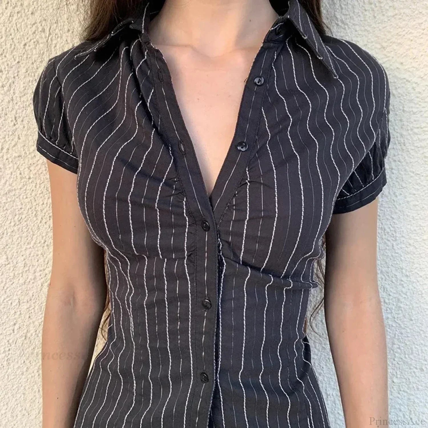 Striped Button-Up Collar Blouse image 2