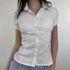 Striped Button-Up Collar Blouse image 5