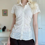 Striped Button-Up Collar Blouse image 7