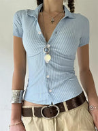 Striped Button-Up Slim Fit Blouse image 5
