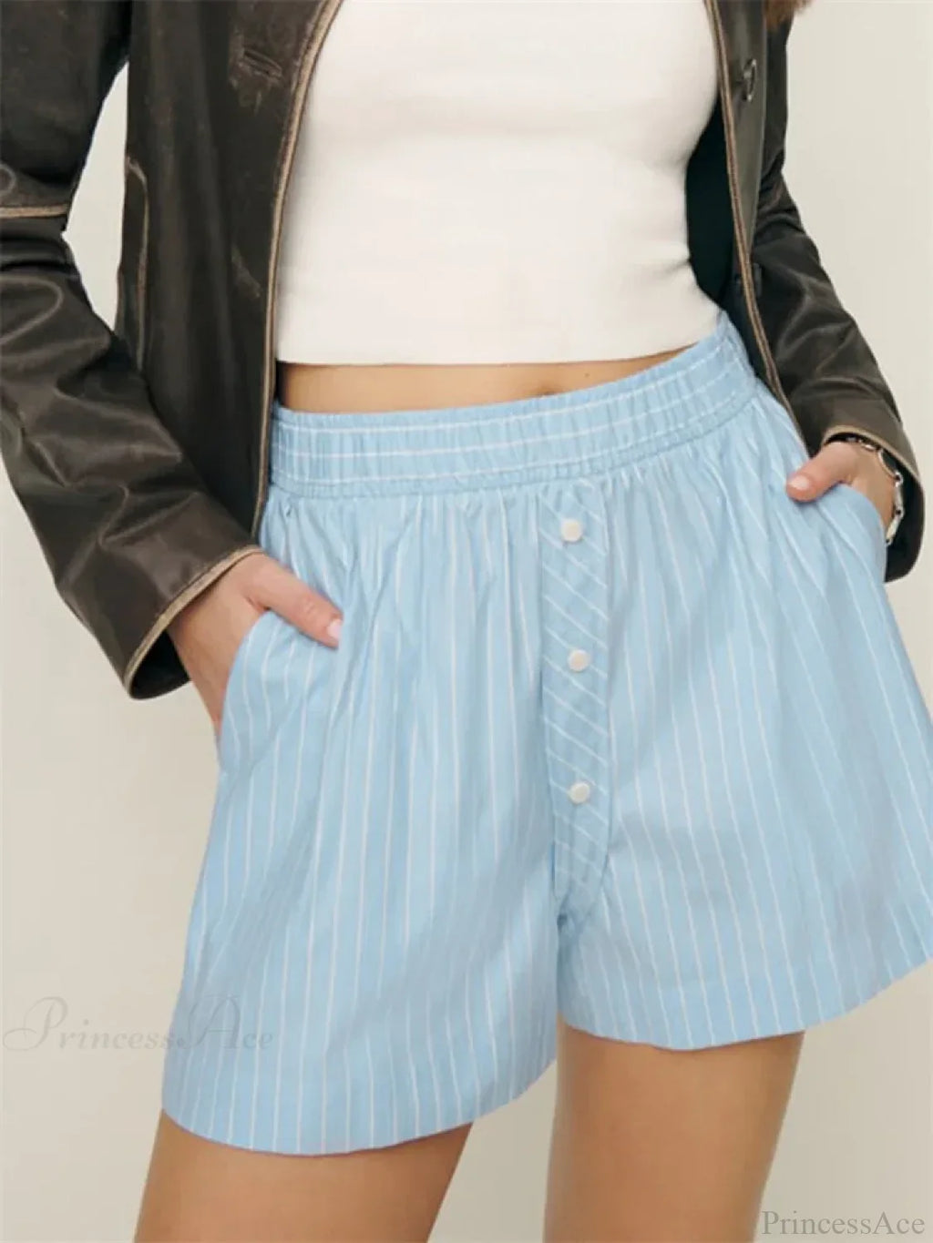 Striped Button Wide Leg Short image 6