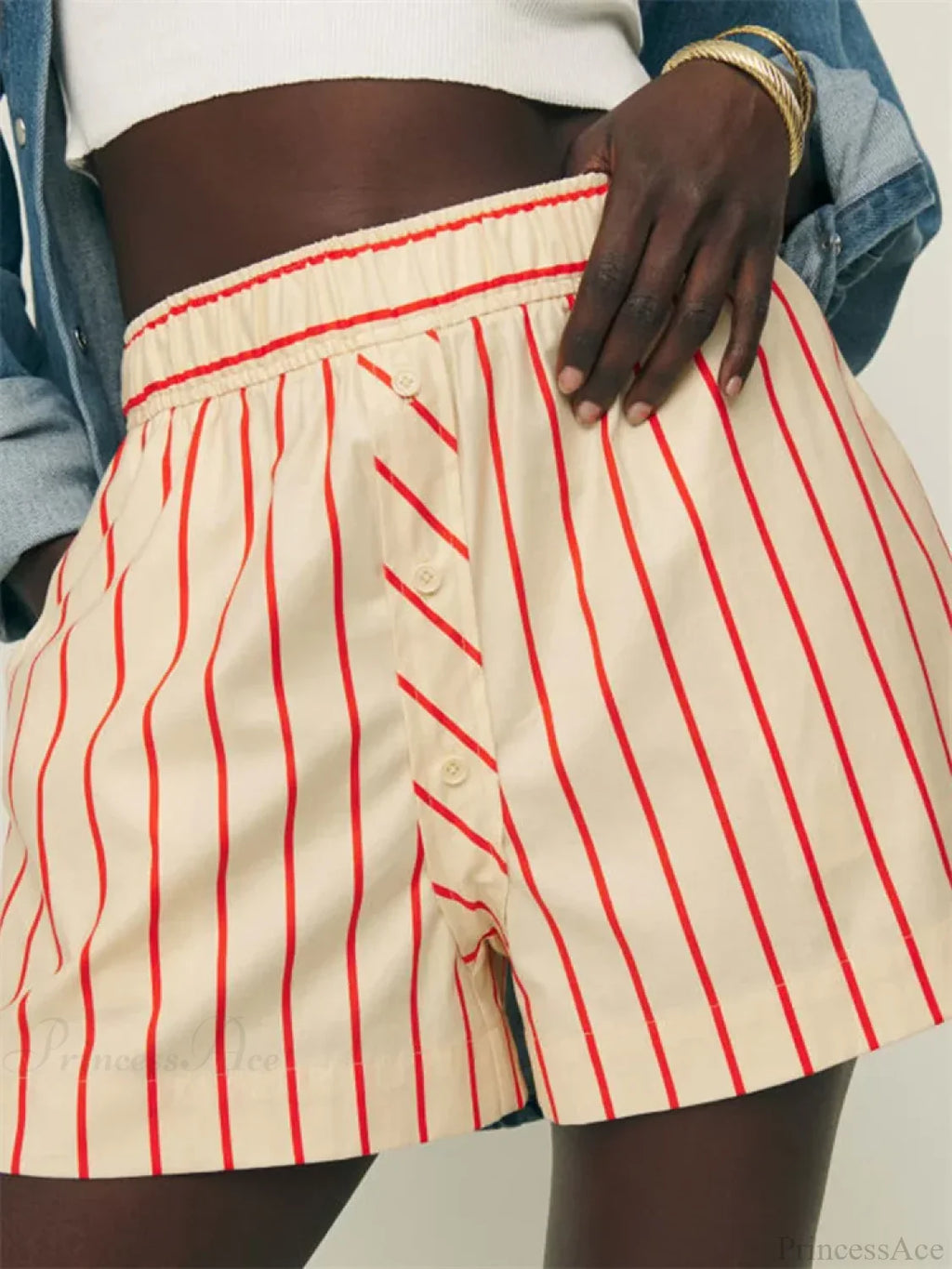 Striped Button Wide Leg Short image 1