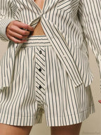 Striped Button Wide Leg Short image 3