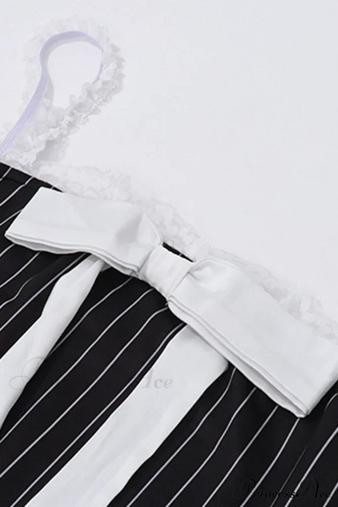 Striped Cami Dress with Lace Straps and Bow-tie image 6