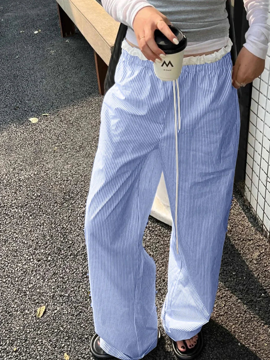 Striped Casual Ruched Vintage Sweet Straight Pant image 2