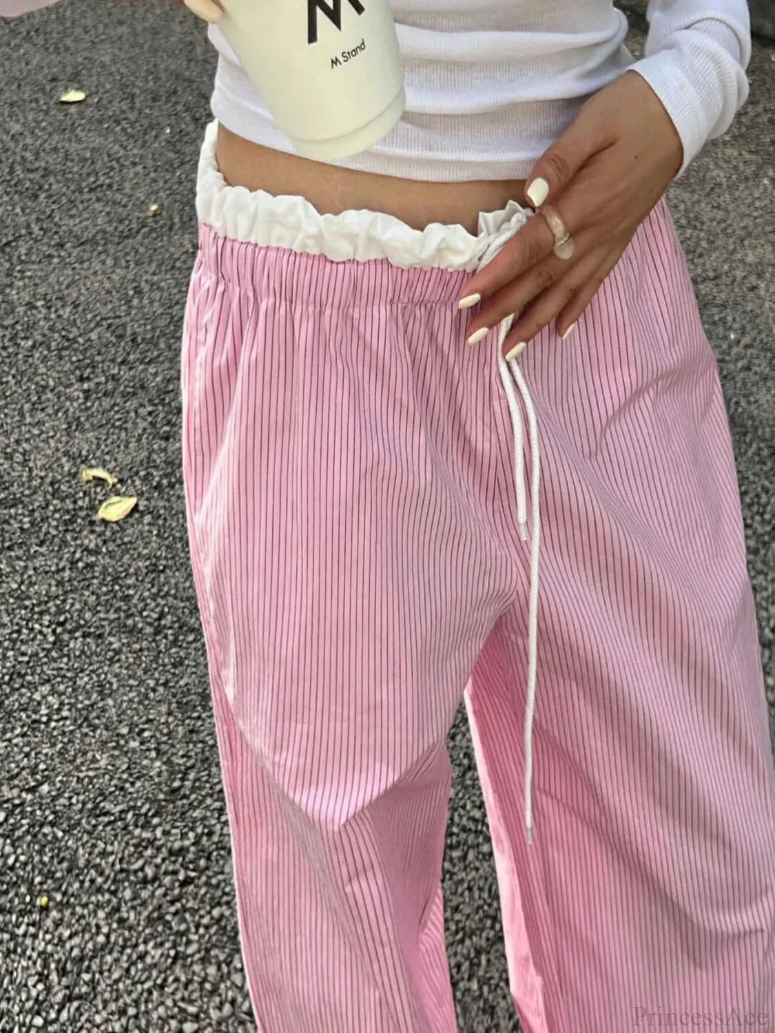 Striped Casual Ruched Vintage Sweet Straight Pant image 4