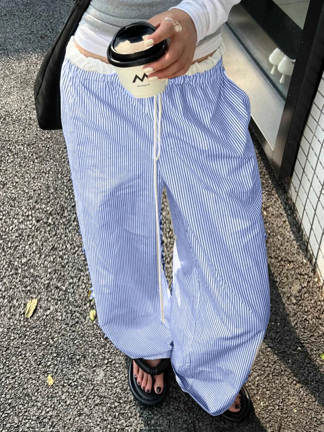 Striped Casual Ruched Vintage Sweet Straight Pant image 1