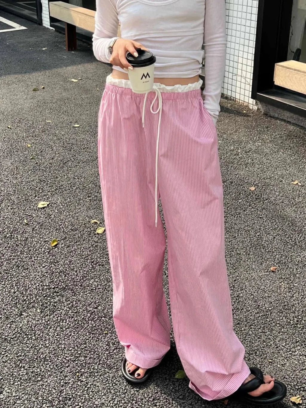 Striped Casual Ruched Vintage Sweet Straight Pant image 6