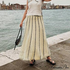 Striped Casual Vintage Elastic Waist Tassel Skirt image 3