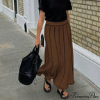 Striped Casual Vintage Elastic Waist Tassel Skirt image 6