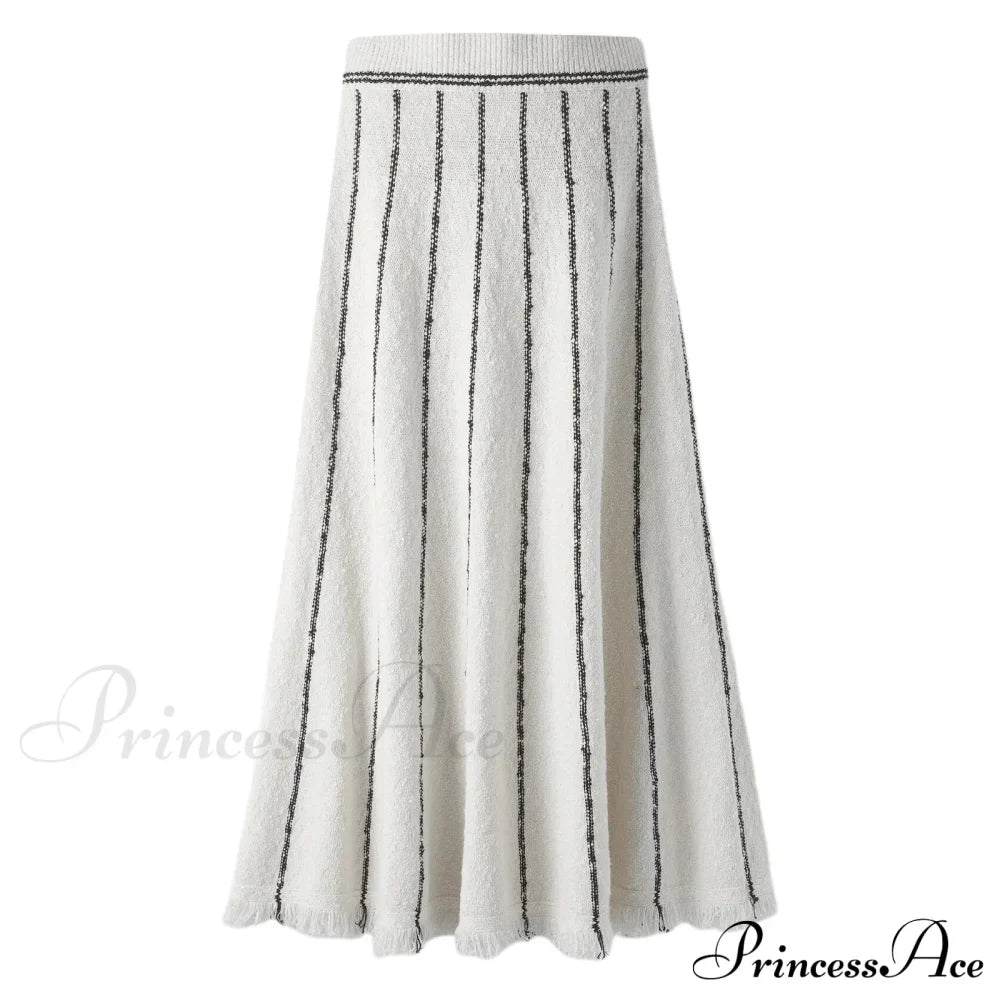 Striped Casual Vintage Elastic Waist Tassel Skirt image 7