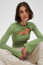 Striped Color Block Crew Neck Loose Long Sleeve Tee image 2