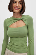 Striped Color Block Crew Neck Loose Long Sleeve Tee image 1