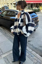 Striped Contrast V-neck Loose Cardigan image 4