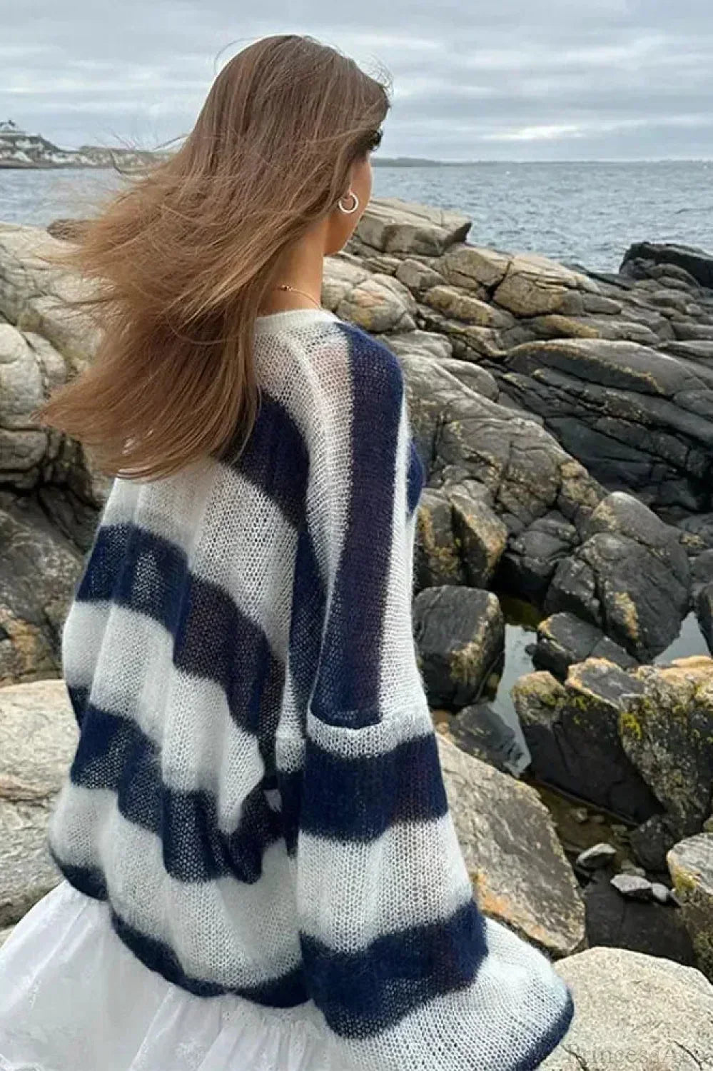 Striped Contrast V-neck Loose Cardigan image 1