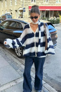 Striped Contrast V-neck Loose Cardigan image 3