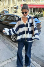 Striped Contrast V-neck Loose Cardigan image 3