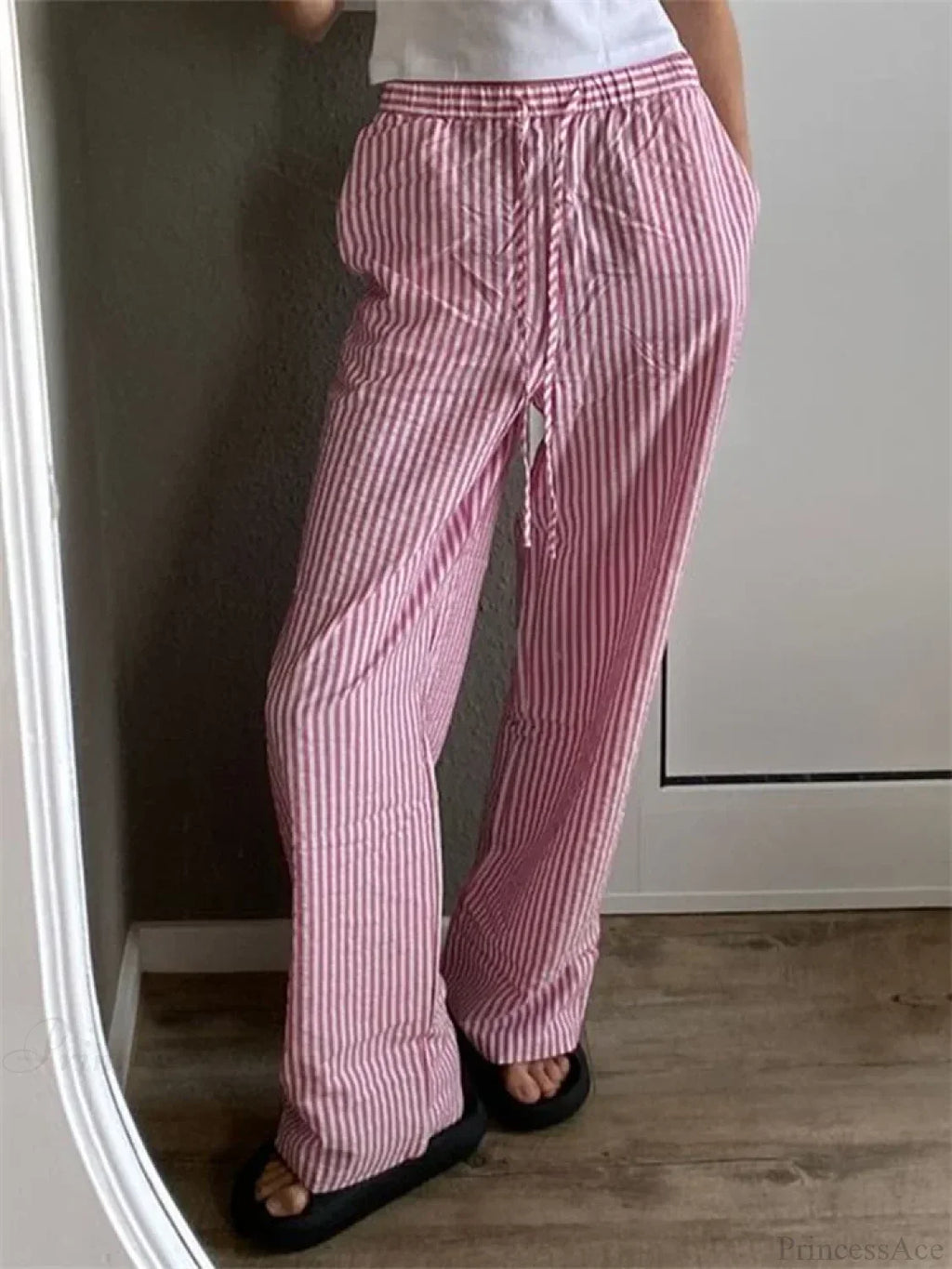 Striped Drawstring Loose Straight Summer Pant image 6